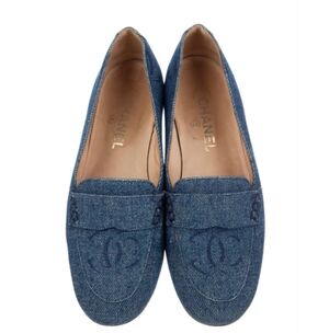 Vintage Y2K Chanel Denim Loafers Rare Designer Luxury Slip-On Shoes Flats Sz 10